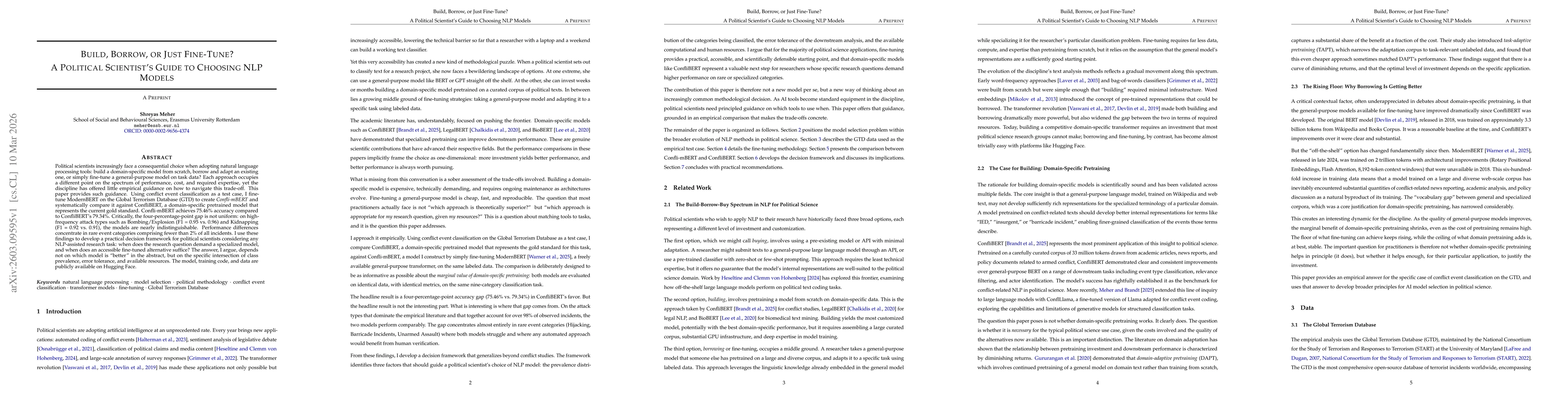 Thumbnail for Build, Borrow, or Just Fine-Tune? A Political Scientist's Guide to Choosing NLP Models