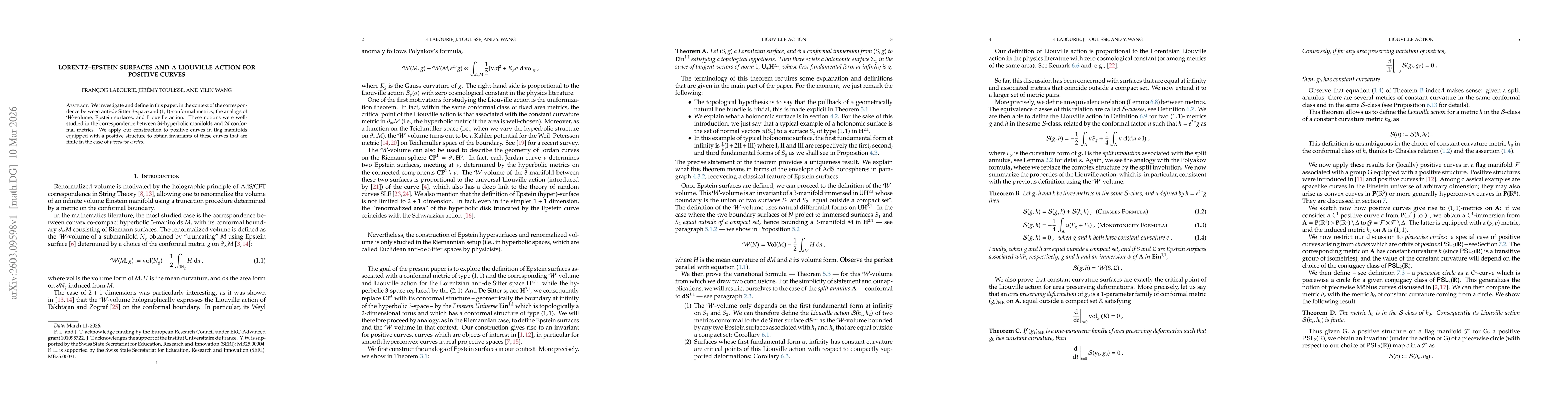 Thumbnail for Lorentz--Epstein surfaces and a Liouville action for positive curves