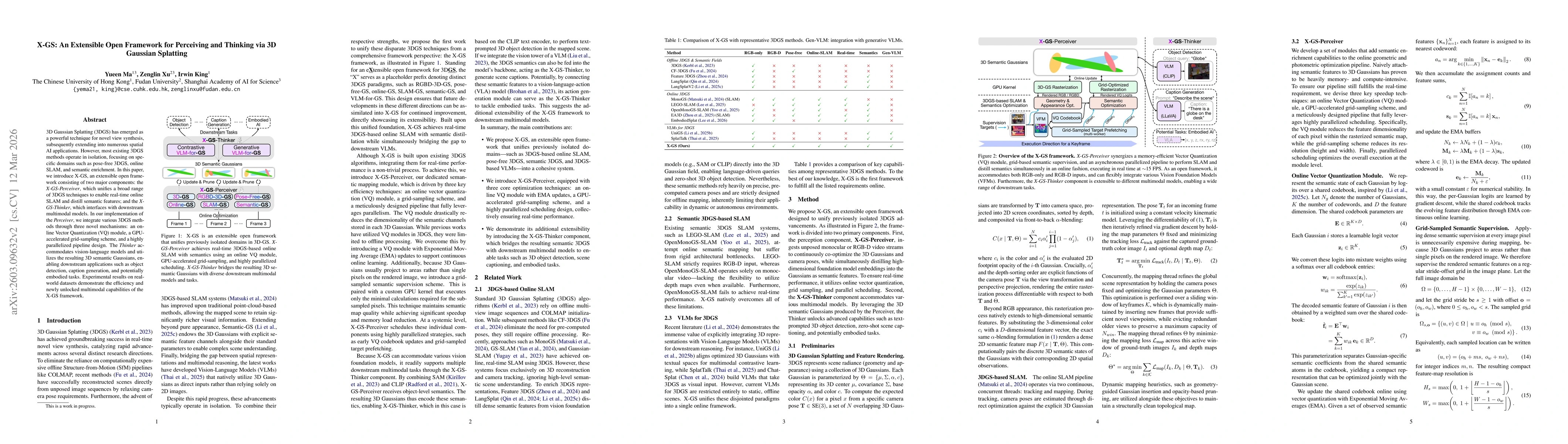 Thumbnail for X-GS: An Extensible Open Framework for Perceiving and Thinking via 3D Gaussian Splatting