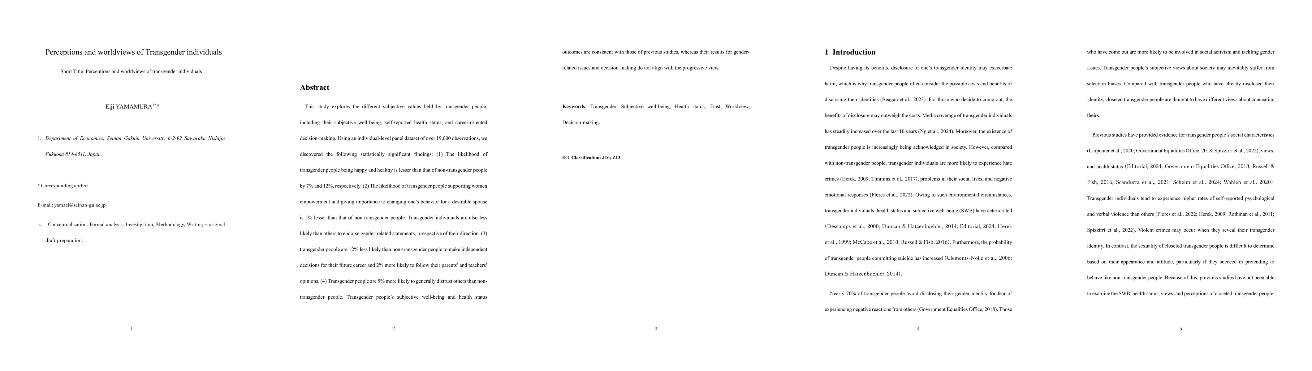 Thumbnail for Perceptions and worldviews of Transgender individuals