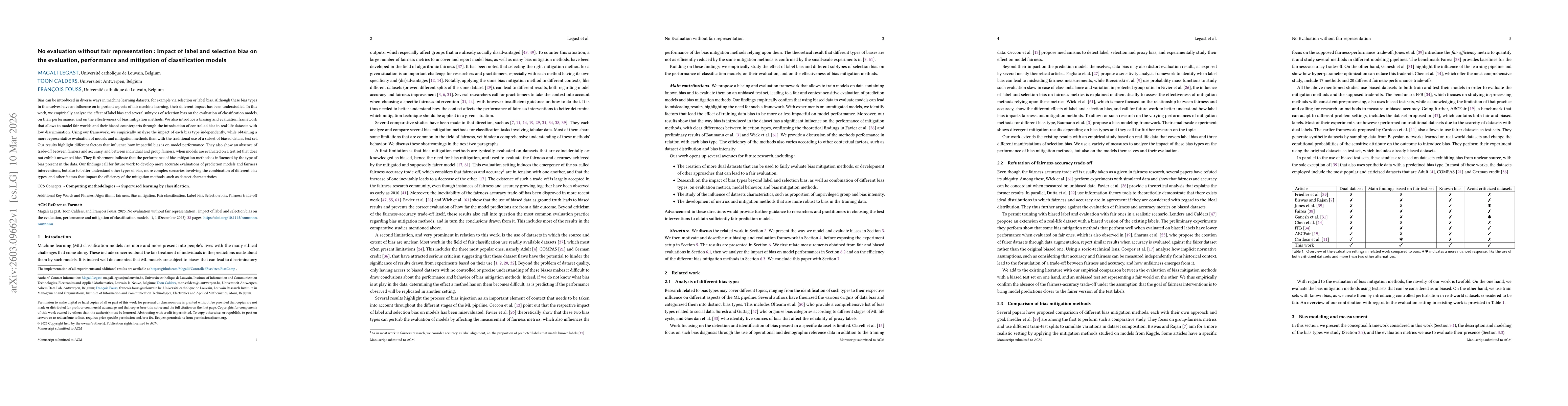 Thumbnail for No evaluation without fair representation : Impact of label and selection bias on the evaluation, performance and mitigation of classification models