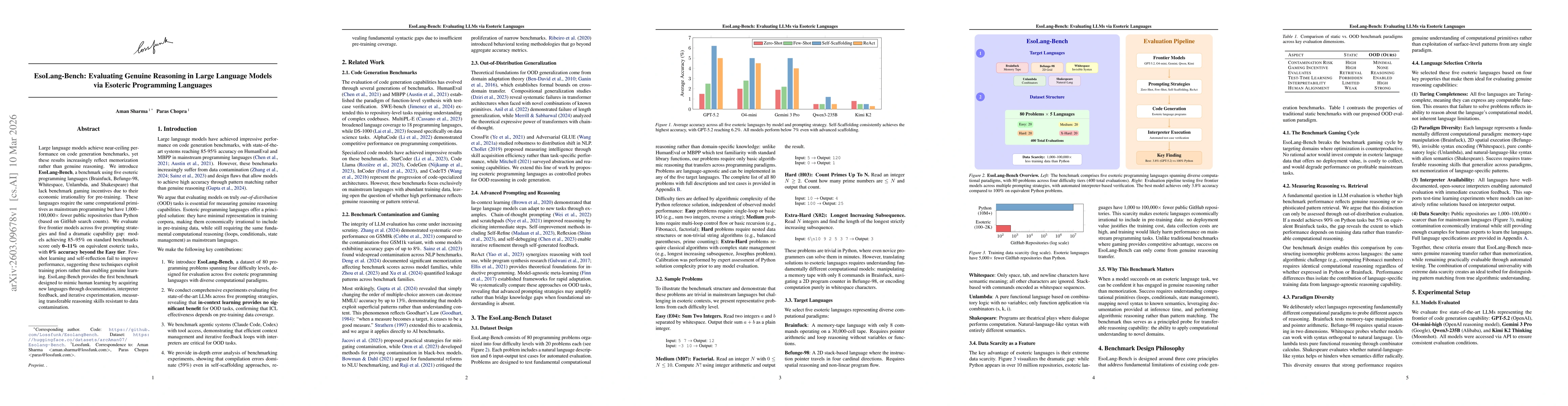 Thumbnail for EsoLang-Bench: Evaluating Genuine Reasoning in Large Language Models via Esoteric Programming Languages