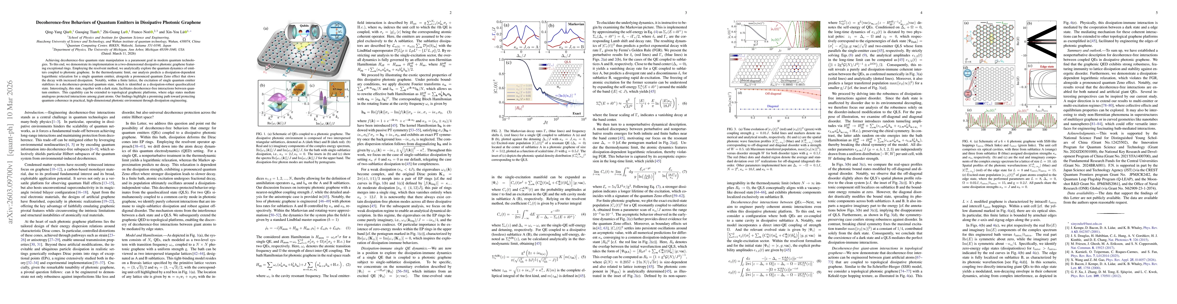 Thumbnail for Decoherence-free Behaviors of Quantum Emitters in Dissipative Photonic Graphene