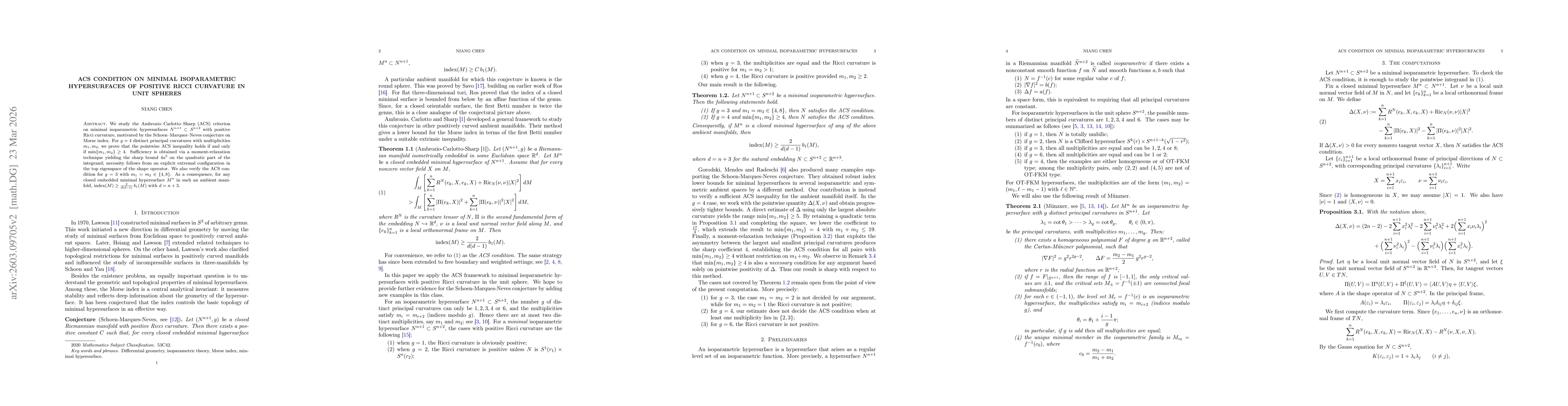 Thumbnail for ACS Condition on Minimal Isoparametric Hypersurfaces of Positive Ricci Curvature in Unit Spheres