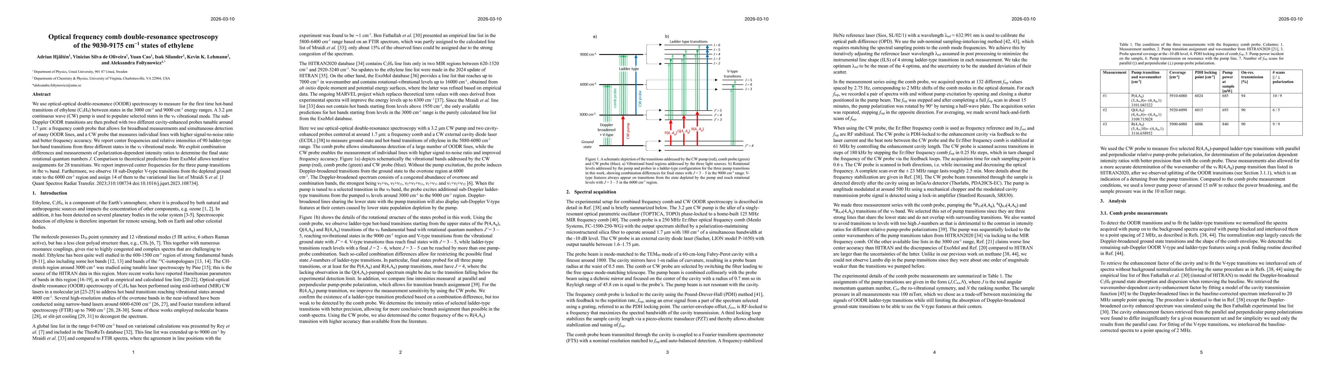 Thumbnail for Optical frequency comb double-resonance spectroscopy of the 9030-9175 cm$^{-1}$ states of ethylene