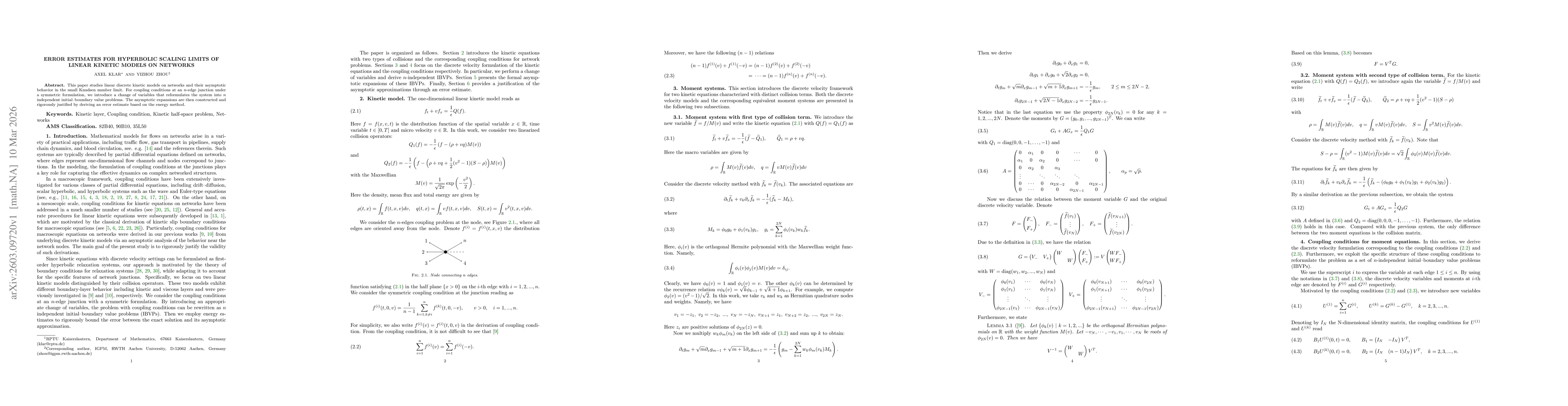 Thumbnail for Error Estimates for Hyperbolic Scaling Limits of Linear Kinetic Models on Networks