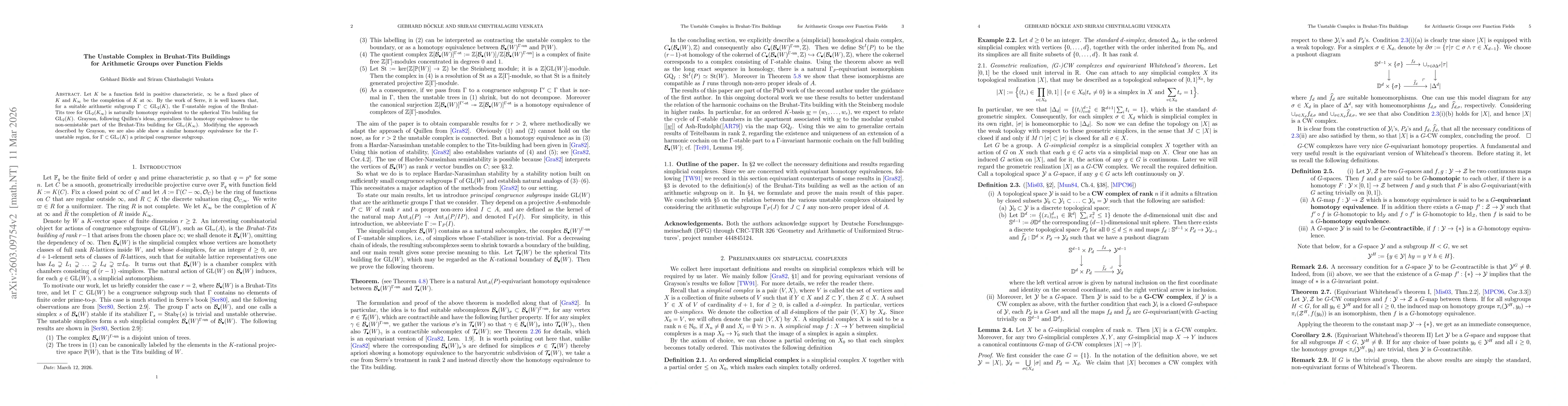 Thumbnail for The unstable complex in Bruhat-Tits buildings for arithmetic groups over function fields