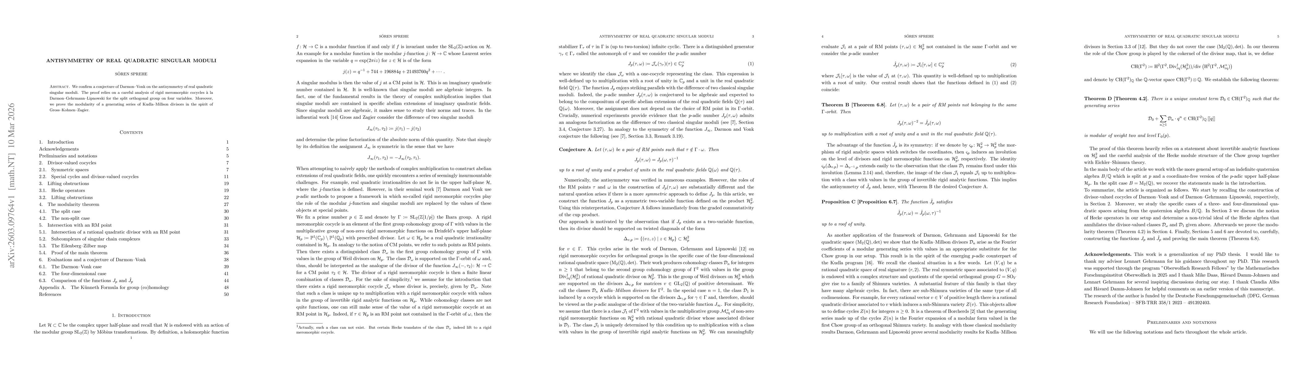 Thumbnail for Antisymmetry of real quadratic singular moduli