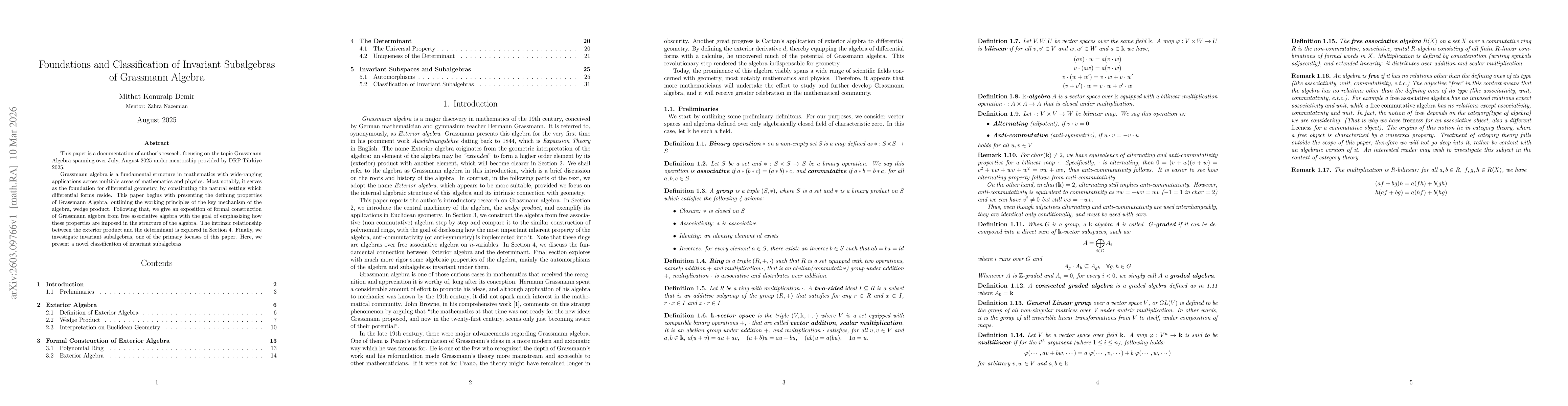 Thumbnail for Foundations and Classification of Invariant Subalgebras of Grassmann Algebra