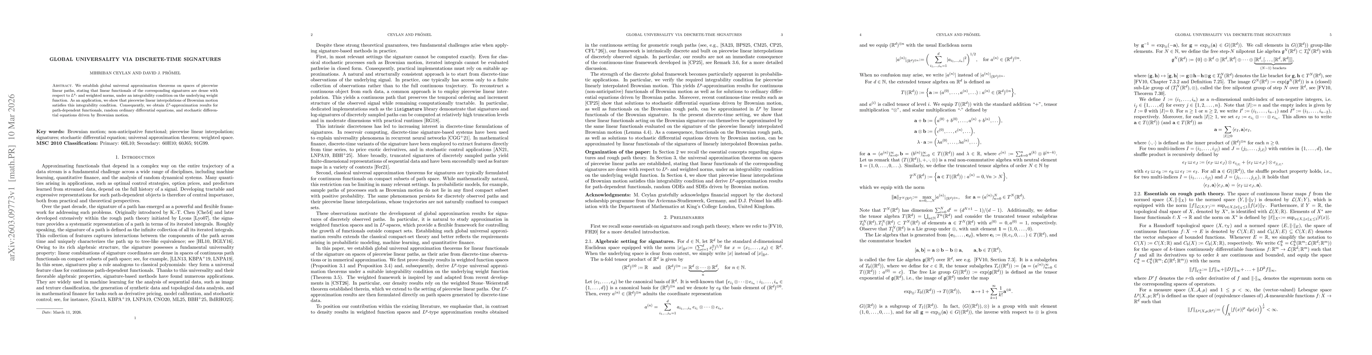 Thumbnail for Global universality via discrete-time signatures