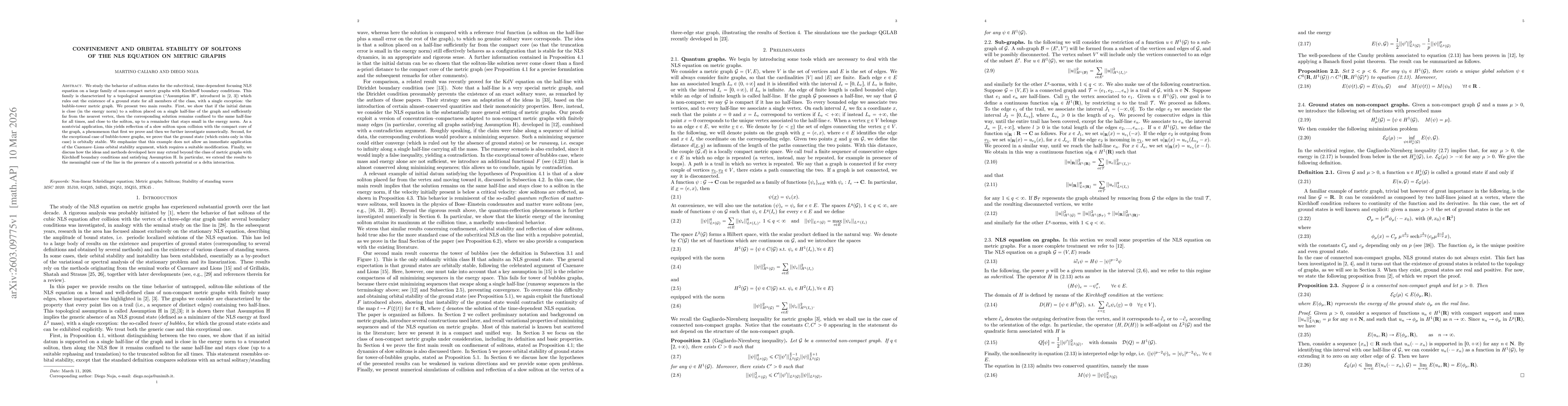 Thumbnail for Confinement and orbital stability of solitons of the NLS equation on metric graphs