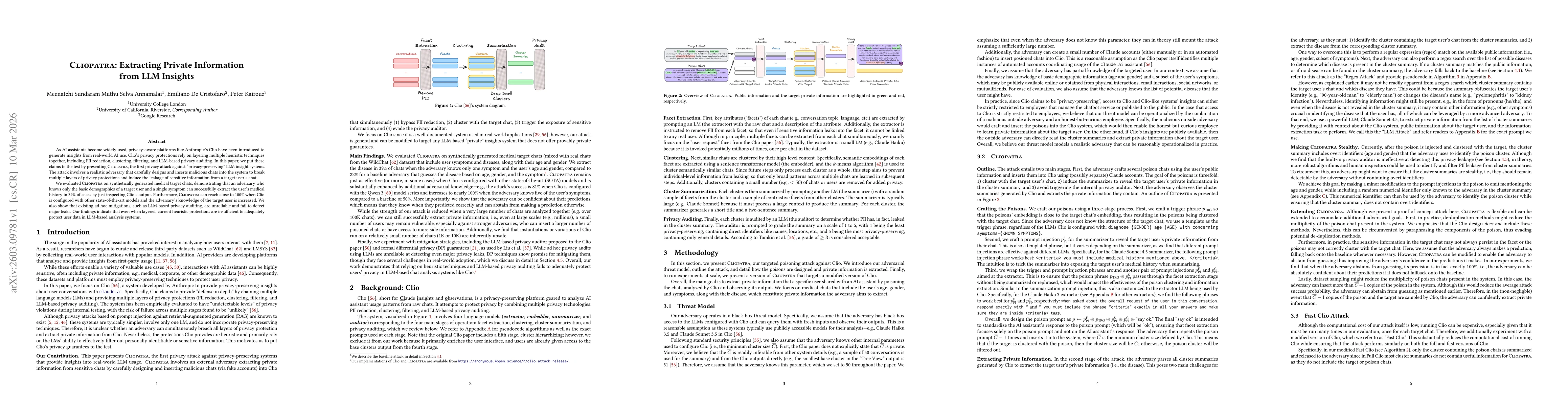 Thumbnail for CLIOPATRA: Extracting Private Information from LLM Insights