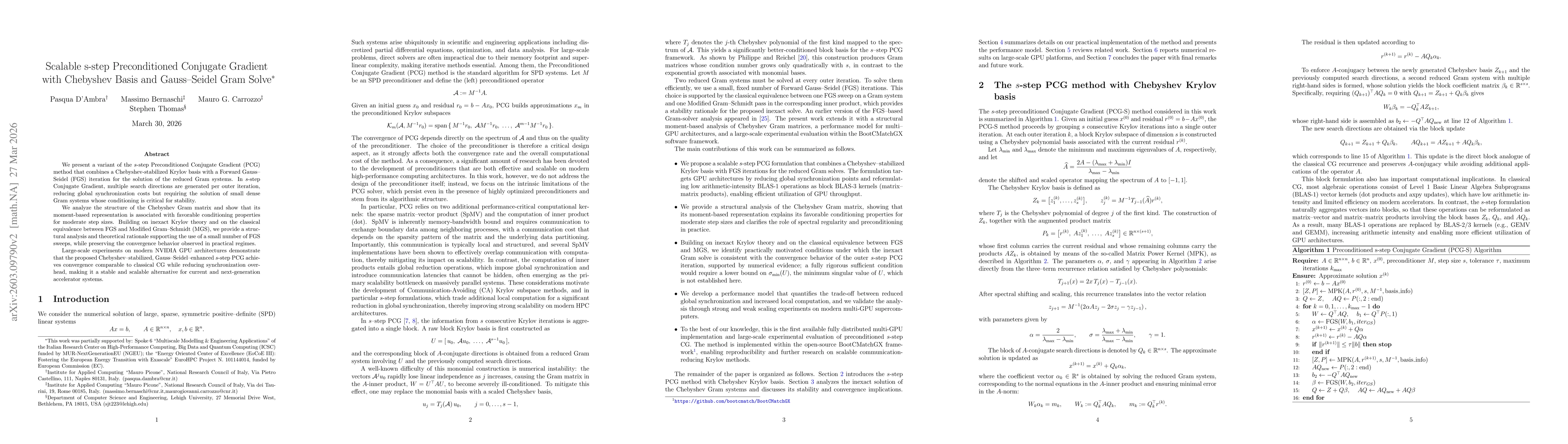 Thumbnail for Scalable s-step Preconditioned Conjugate Gradient with Chebyshev Basis and Gauss-Seidel Gram Solve