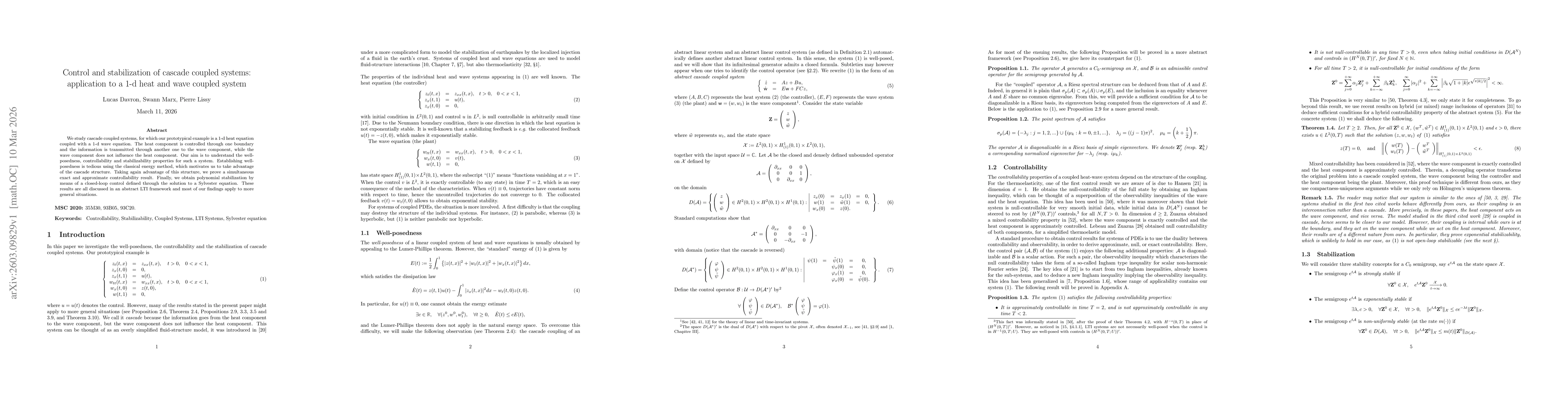 Thumbnail for Control and stabilization of cascade coupled systems: application to a 1-d heat and wave coupled system
