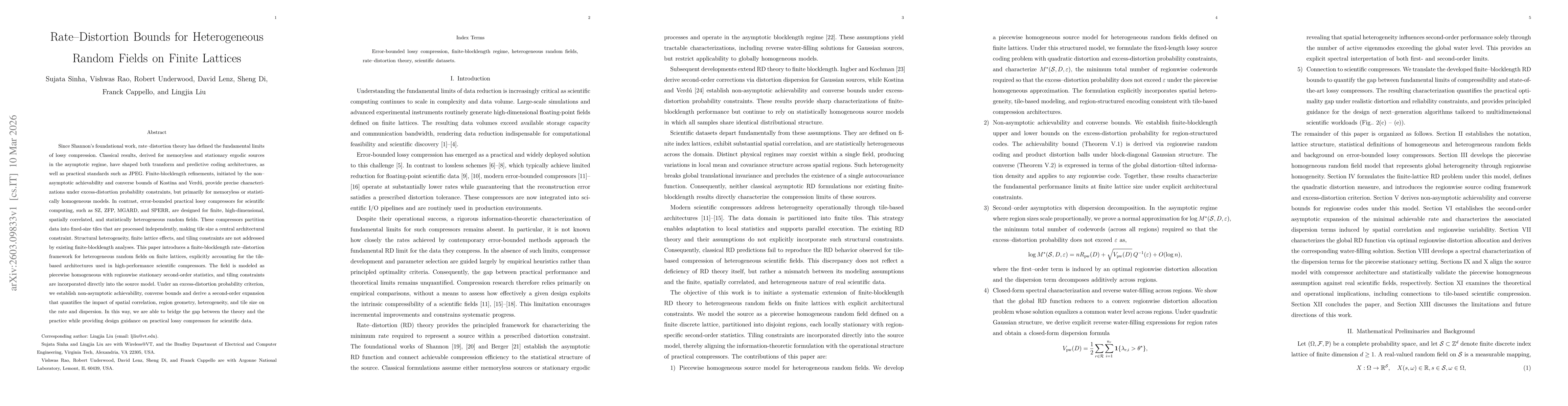 Thumbnail for Rate-Distortion Bounds for Heterogeneous Random Fields on Finite Lattices