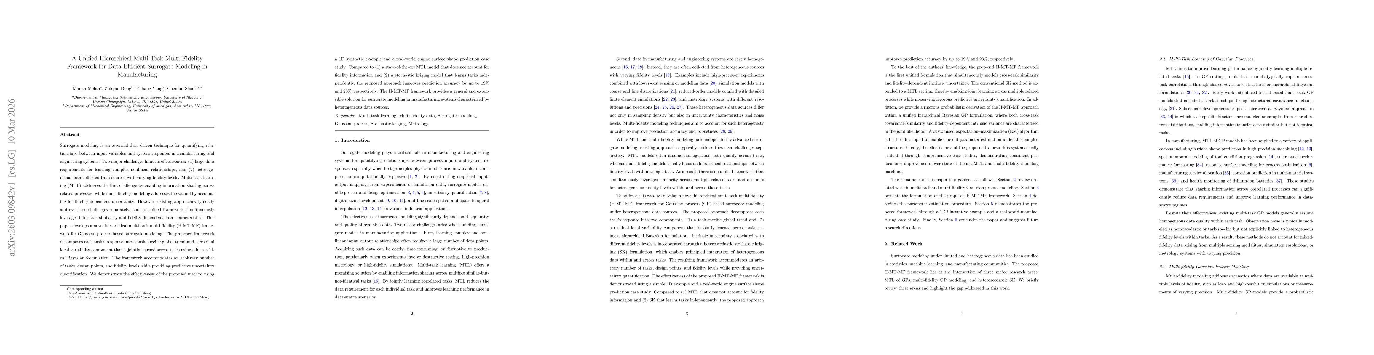 Thumbnail for A Unified Hierarchical Multi-Task Multi-Fidelity Framework for Data-Efficient Surrogate Modeling in Manufacturing