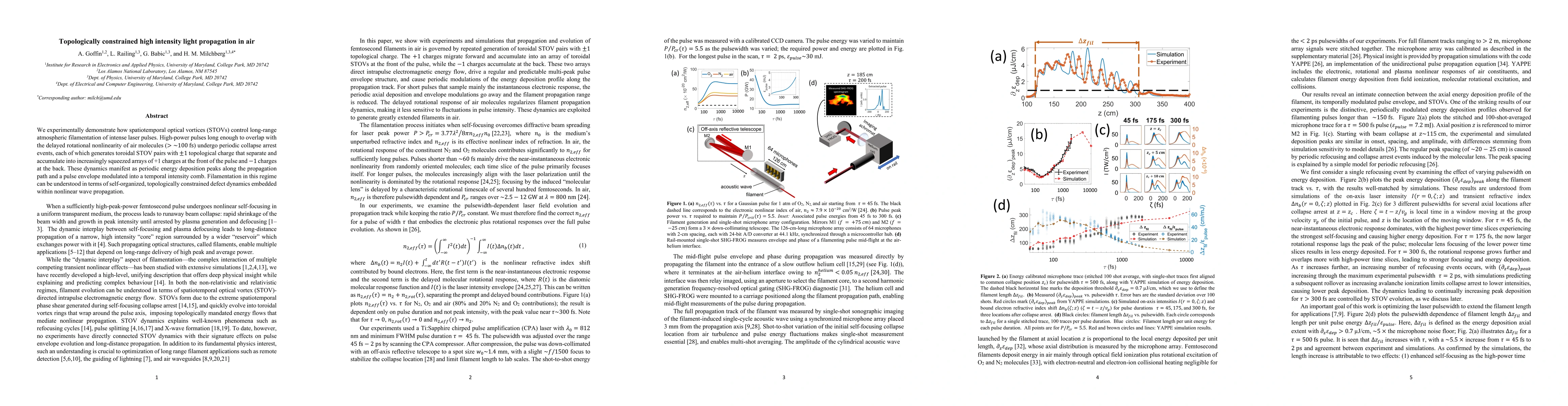 Thumbnail for Topologically constrained high intensity light propagation in air