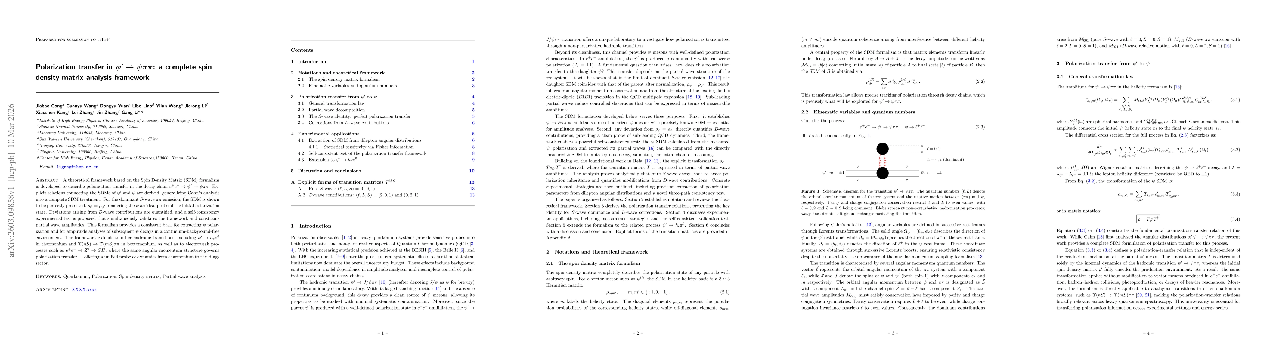 Thumbnail for Polarization transfer in $ψ'\toψππ$: a complete spin density matrix analysis framework