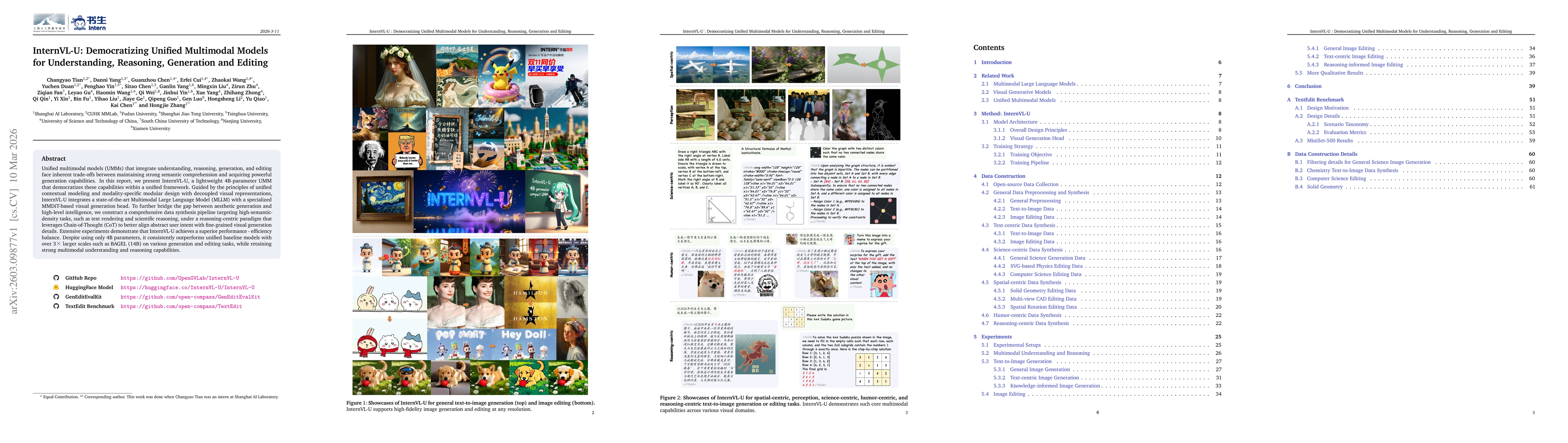 Thumbnail for InternVL-U: Democratizing Unified Multimodal Models for Understanding, Reasoning, Generation and Editing
