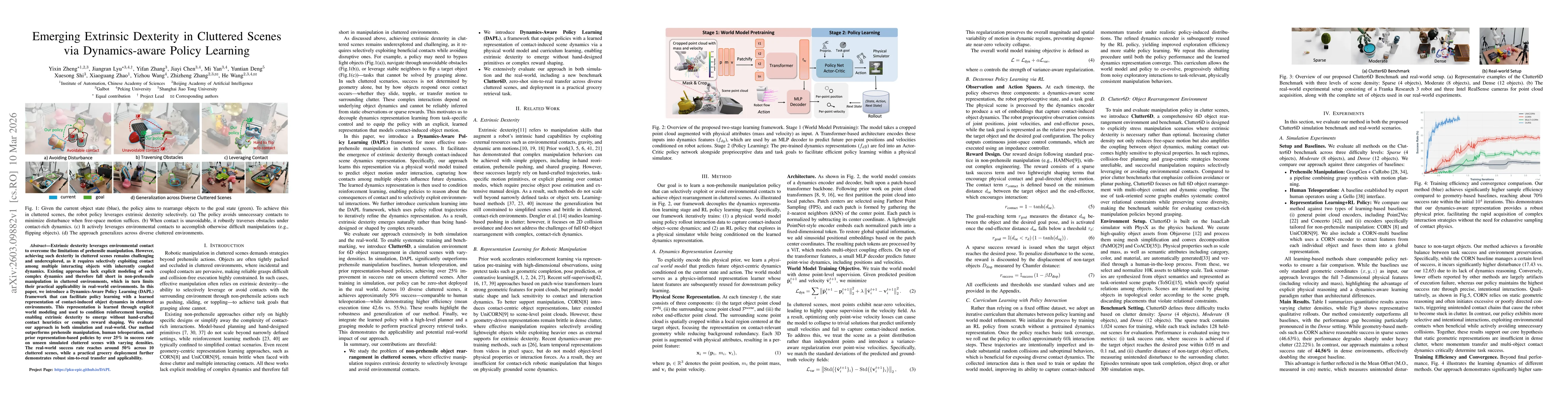 Thumbnail for Emerging Extrinsic Dexterity in Cluttered Scenes via Dynamics-aware Policy Learning