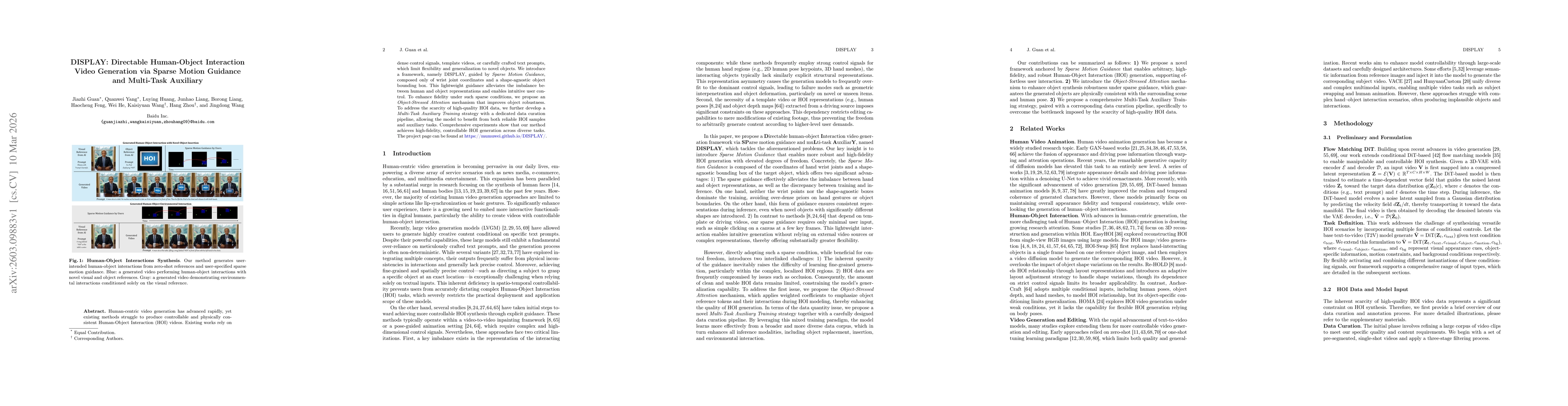 Thumbnail for DISPLAY: Directable Human-Object Interaction Video Generation via Sparse Motion Guidance and Multi-Task Auxiliary