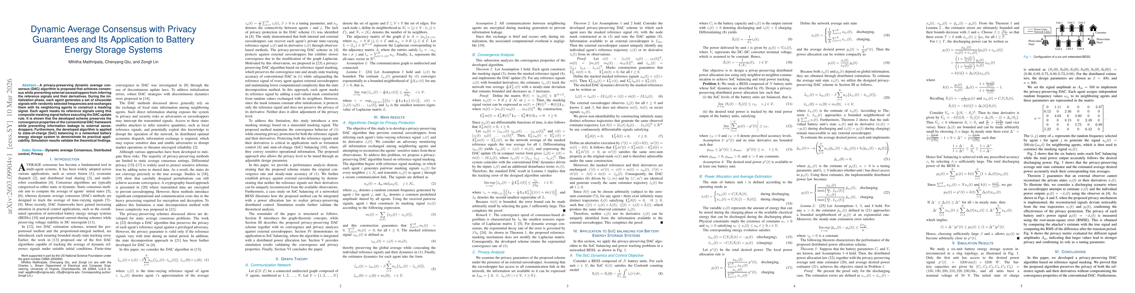 Thumbnail for Dynamic Average Consensus with Privacy Guarantees and Its Application to Battery Energy Storage Systems