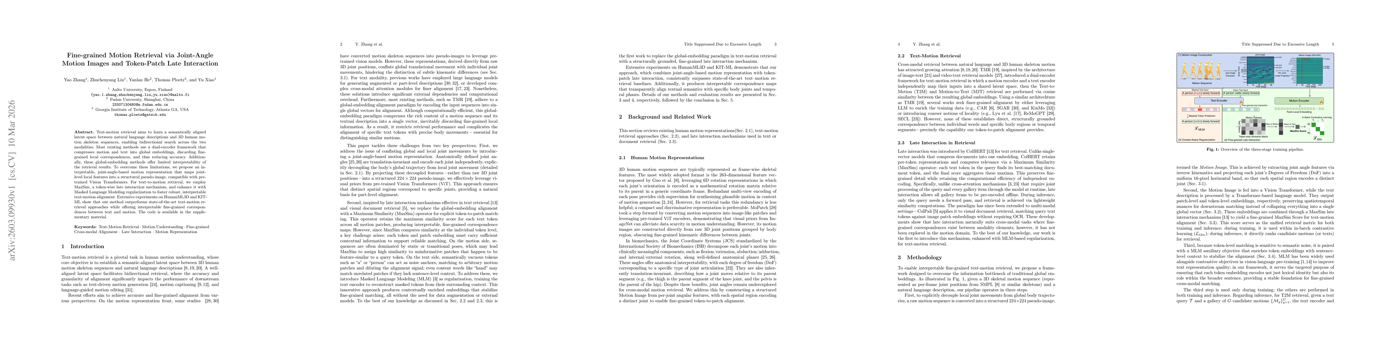 Thumbnail for Fine-grained Motion Retrieval via Joint-Angle Motion Images and Token-Patch Late Interaction