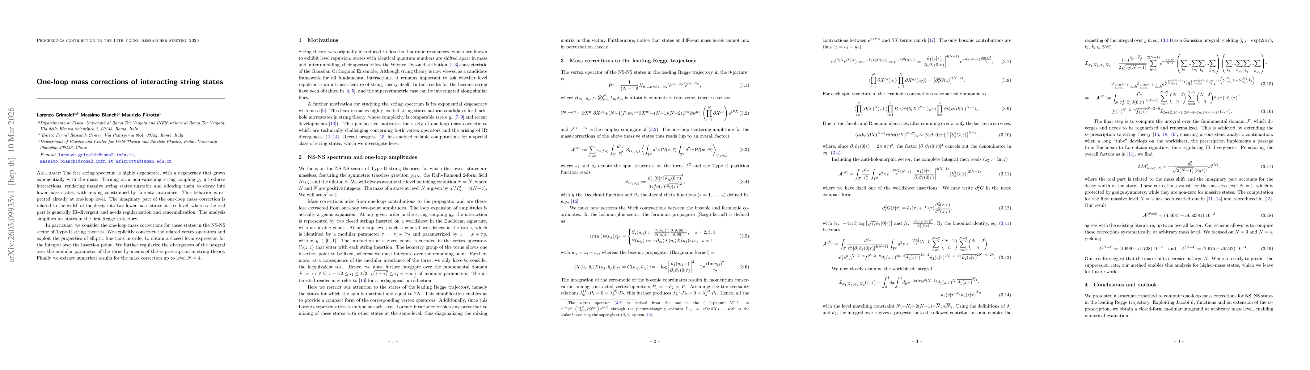 Thumbnail for One-loop mass corrections of interacting string states