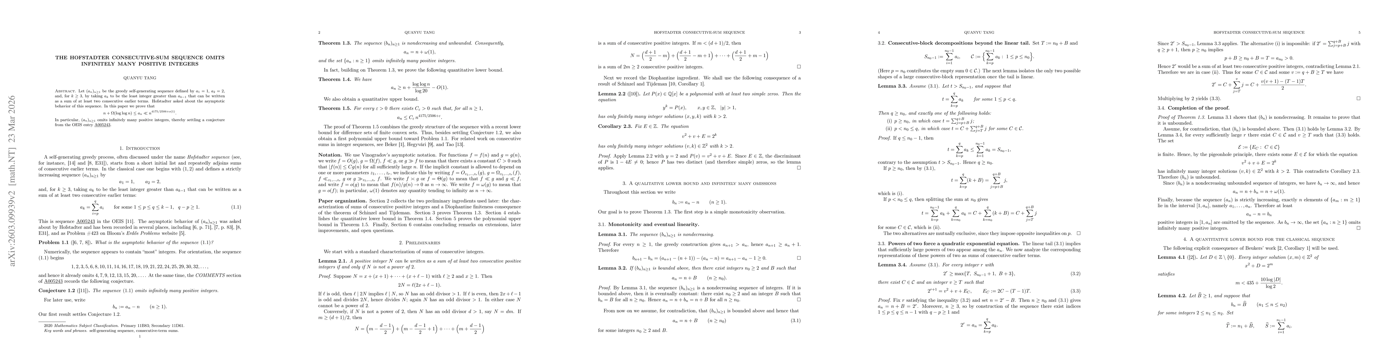 Thumbnail for The Hofstadter consecutive-sum sequence omits infinitely many positive integers