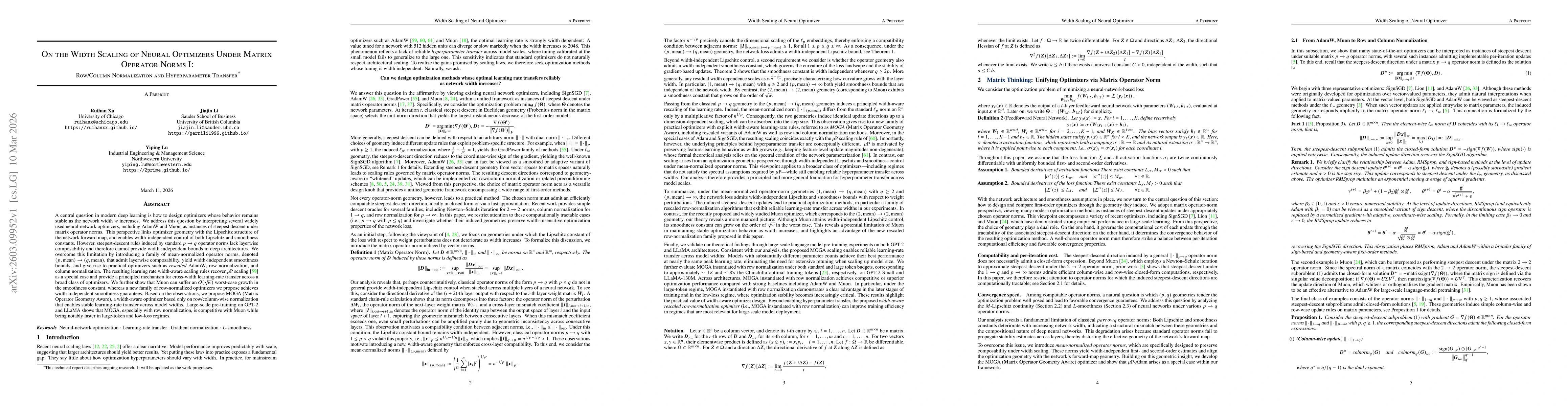 Thumbnail for On the Width Scaling of Neural Optimizers Under Matrix Operator Norms I: Row/Column Normalization and Hyperparameter Transfer