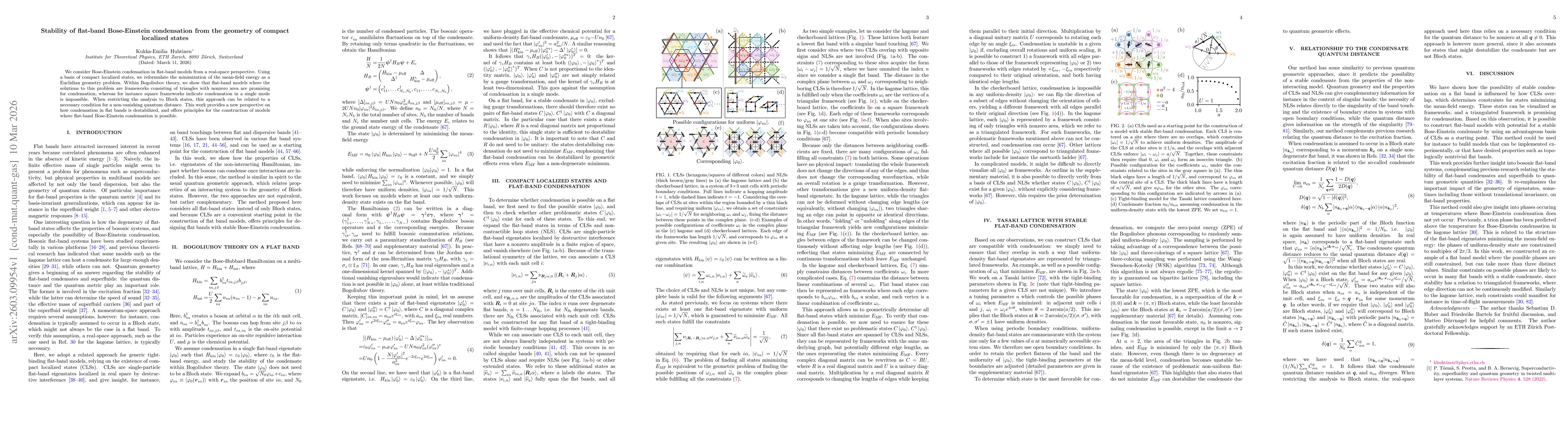 Thumbnail for Stability of flat-band Bose-Einstein condensation from the geometry of compact localized states