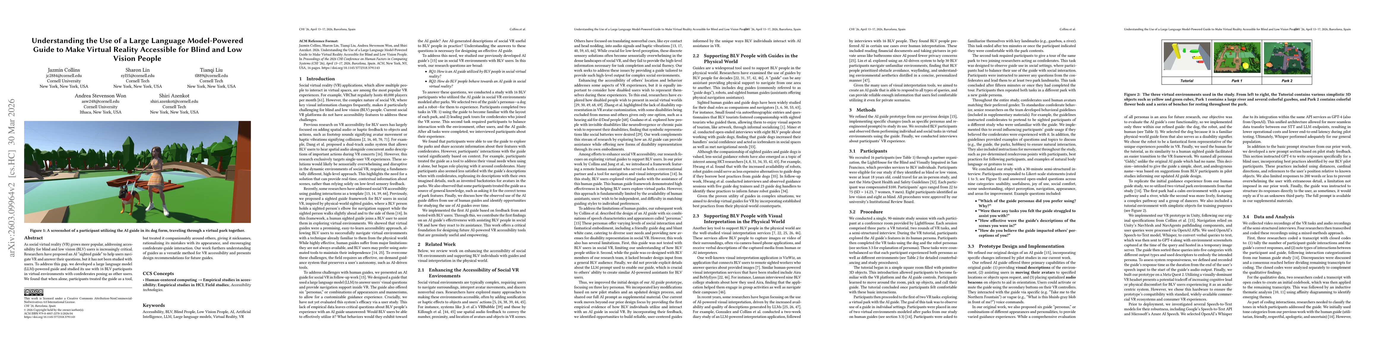 Thumbnail for Understanding the Use of a Large Language Model-Powered Guide to Make Virtual Reality Accessible for Blind and Low Vision People