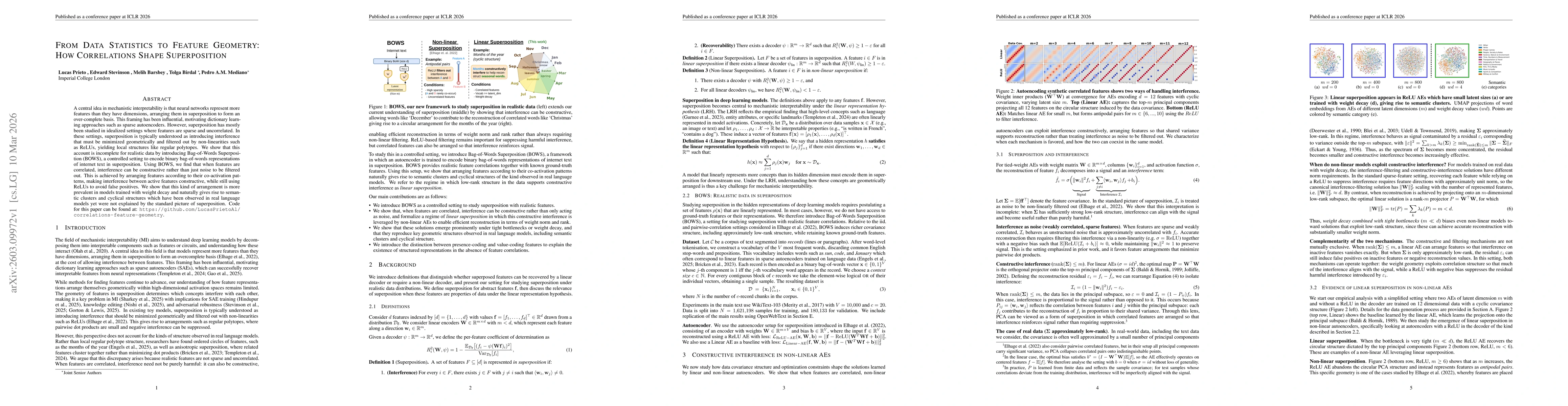 Thumbnail for From Data Statistics to Feature Geometry: How Correlations Shape Superposition