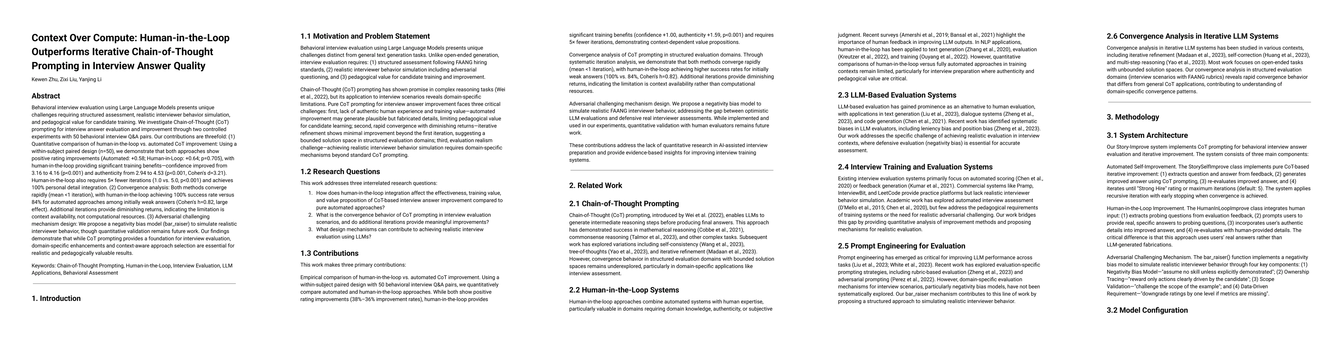 Thumbnail for Context Over Compute Human-in-the-Loop Outperforms Iterative Chain-of-Thought Prompting in Interview Answer Quality