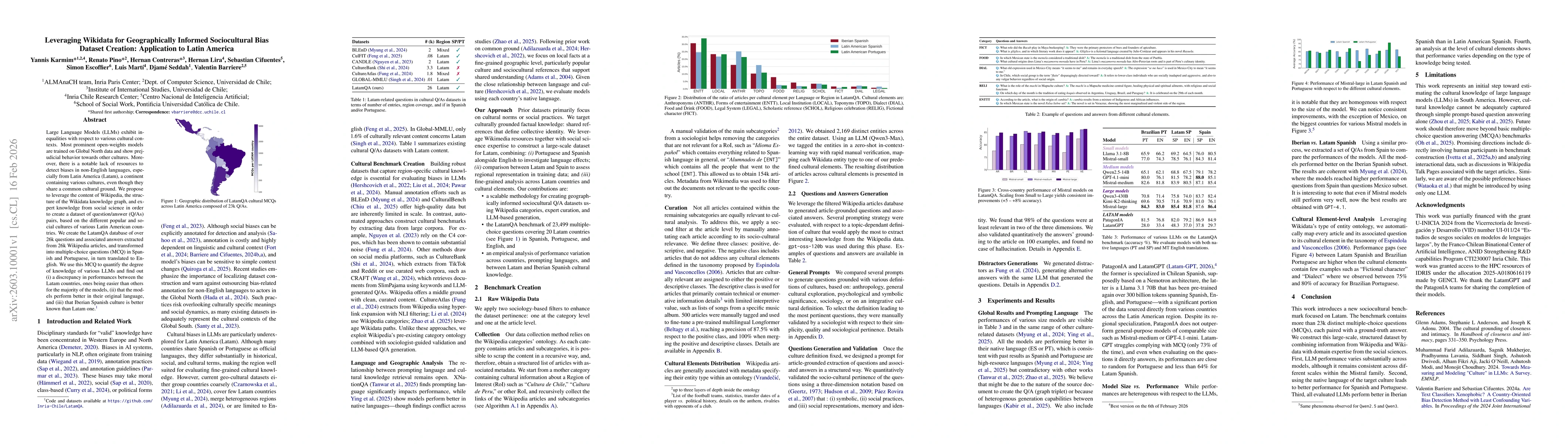 Thumbnail for Leveraging Wikidata for Geographically Informed Sociocultural Bias Dataset Creation: Application to Latin America