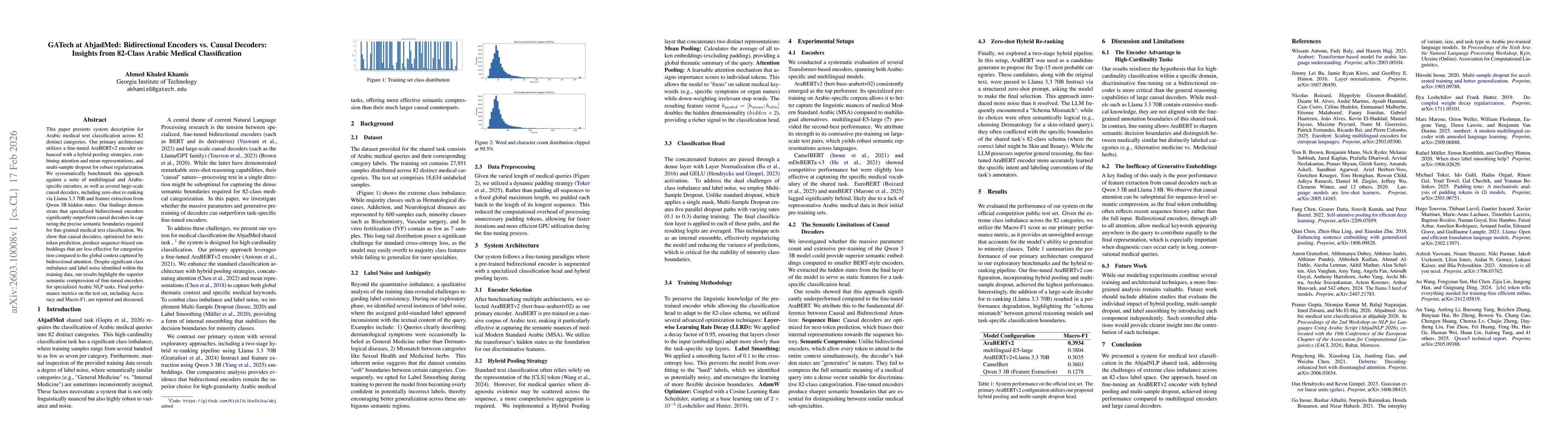 Thumbnail for GATech at AbjadMed: Bidirectional Encoders vs. Causal Decoders: Insights from 82-Class Arabic Medical Classification