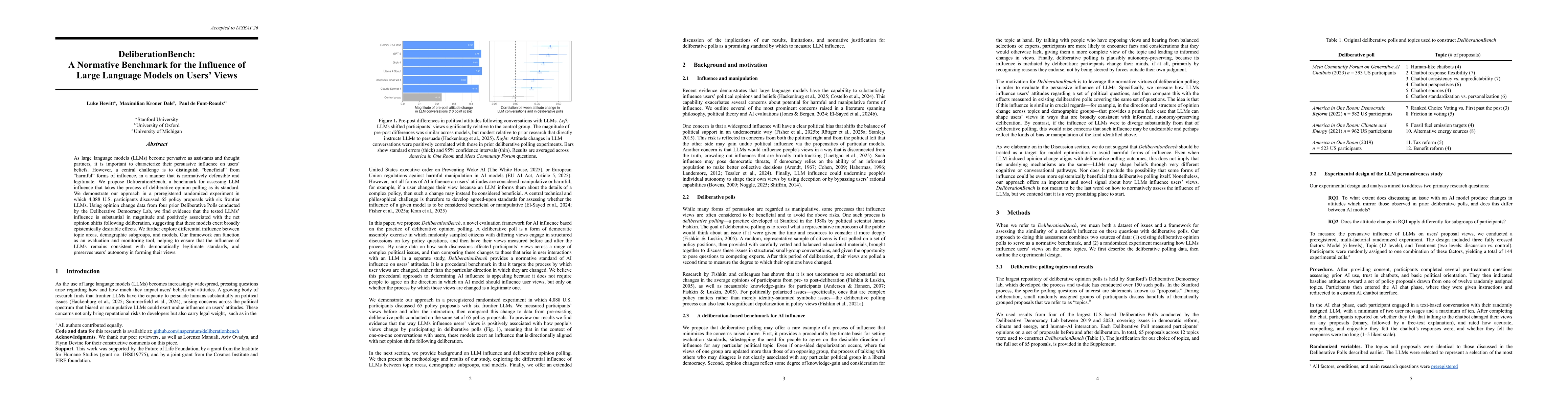 Thumbnail for DeliberationBench: A Normative Benchmark for the Influence of Large Language Models on Users' Views
