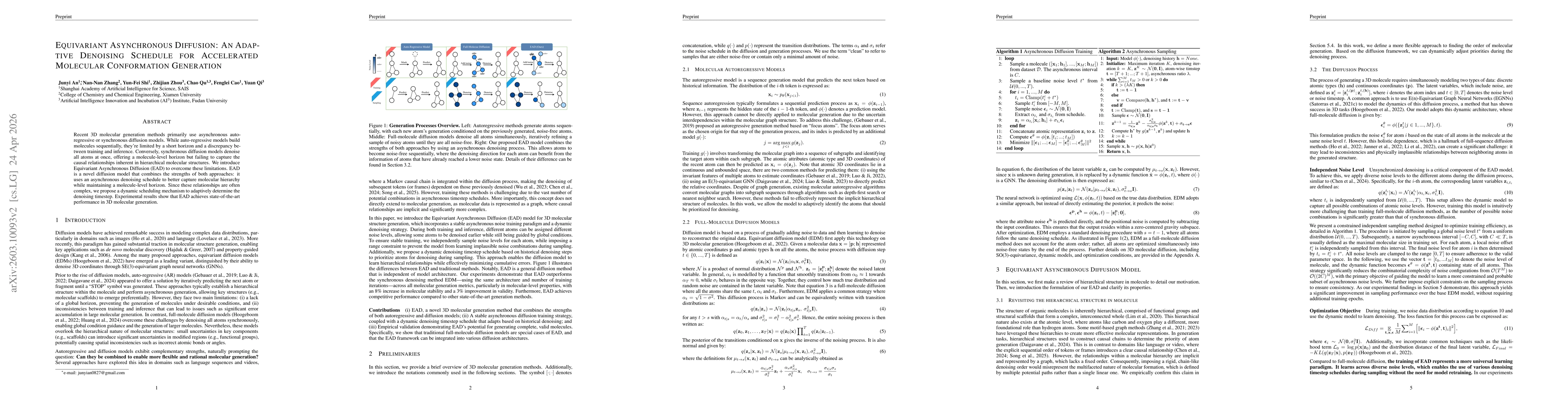 Thumbnail for Equivariant Asynchronous Diffusion: An Adaptive Denoising Schedule for Accelerated Molecular Conformation Generation