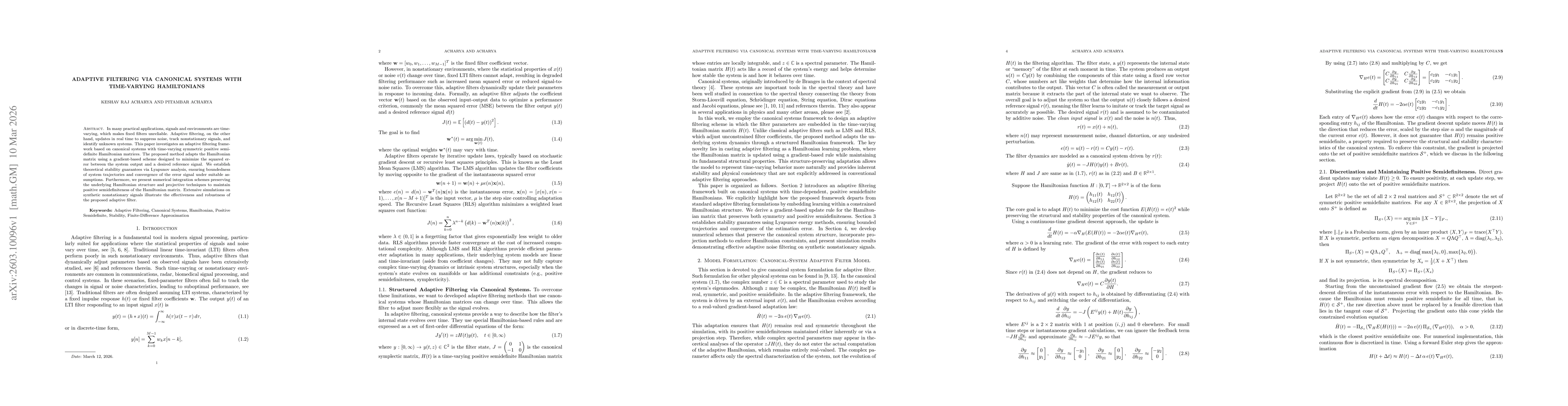 Thumbnail for Adaptive Filtering via Canonical Systems with Time-Varying Hamiltonians