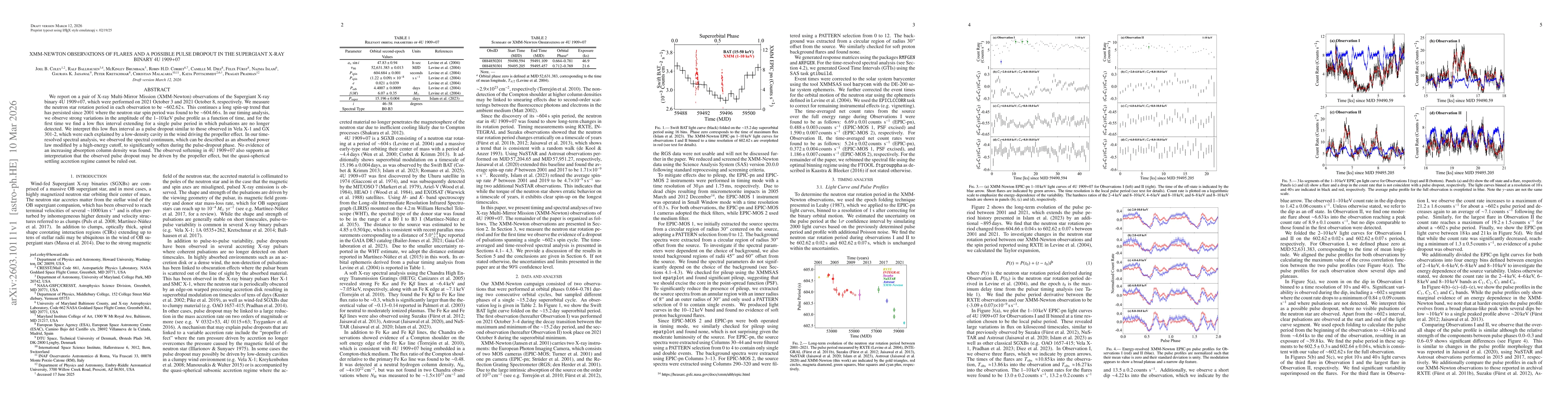 Thumbnail for XMM-Newton Observations of Flares and a Possible Pulse Dropout in the Supergiant X-ray binary 4U 1909+07