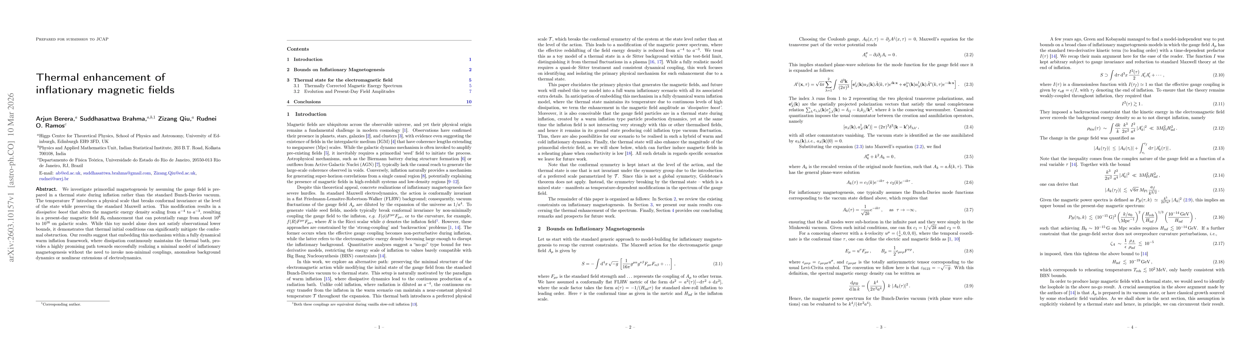 Thumbnail for Thermal enhancement of inflationary magnetic fields