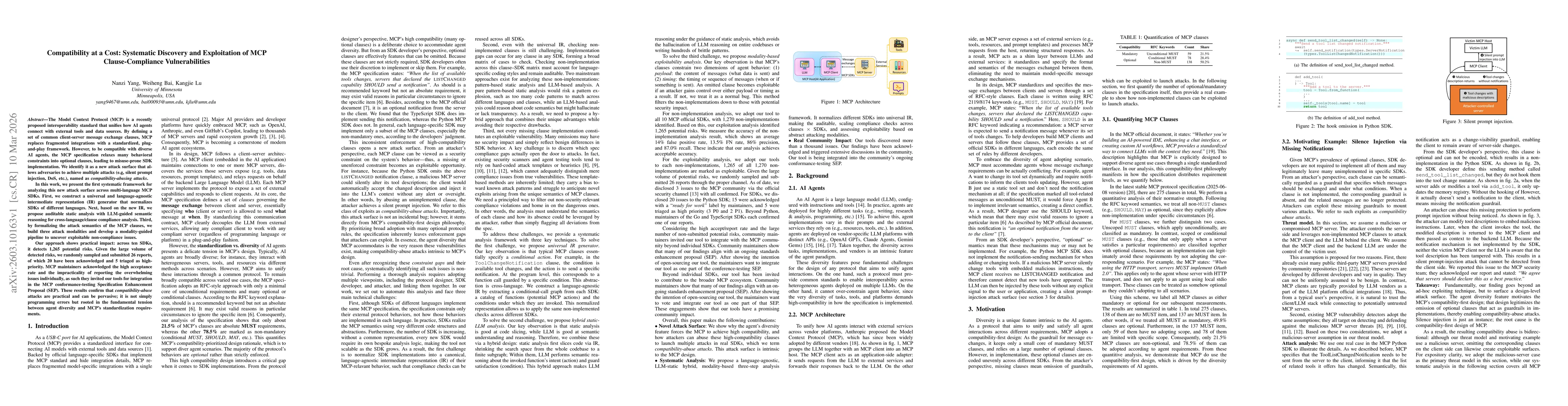 Thumbnail for Compatibility at a Cost: Systematic Discovery and Exploitation of MCP Clause-Compliance Vulnerabilities