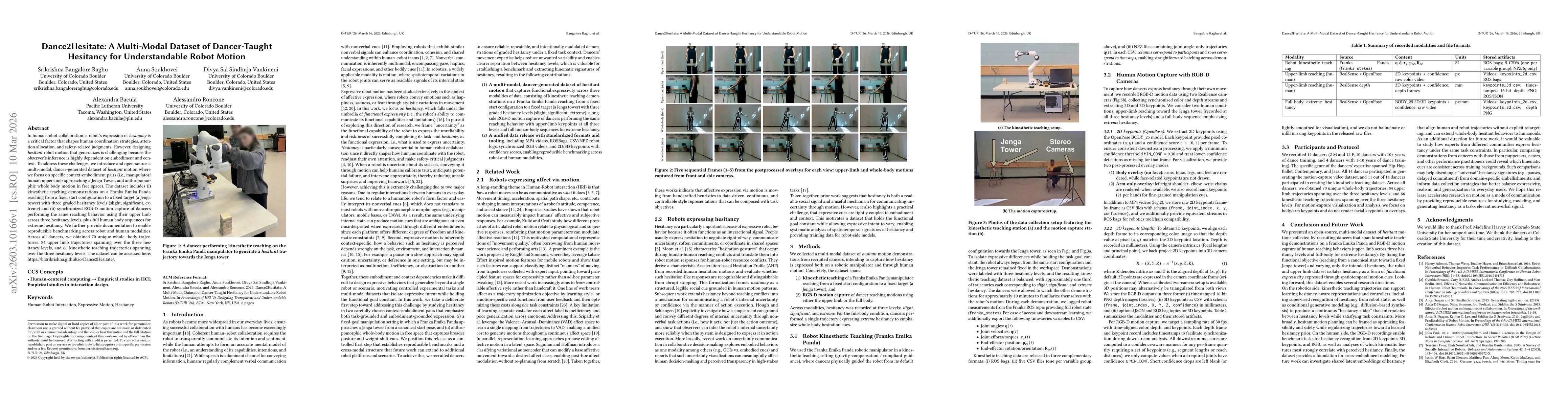 Thumbnail for Dance2Hesitate: A Multi-Modal Dataset of Dancer-Taught Hesitancy for Understandable Robot Motion