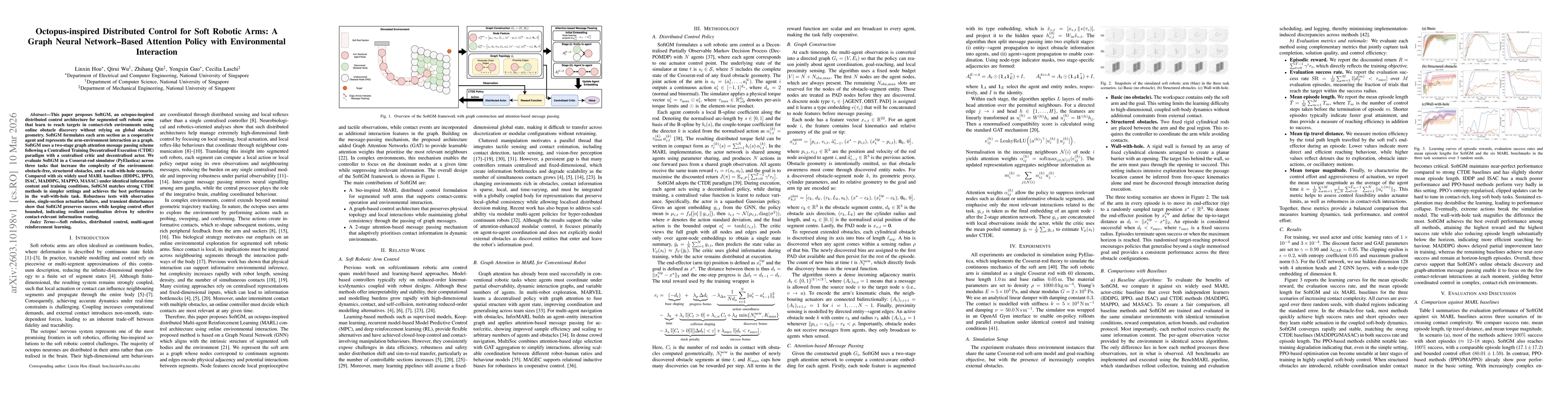 Thumbnail for Octopus-inspired Distributed Control for Soft Robotic Arms: A Graph Neural Network-Based Attention Policy with Environmental Interaction
