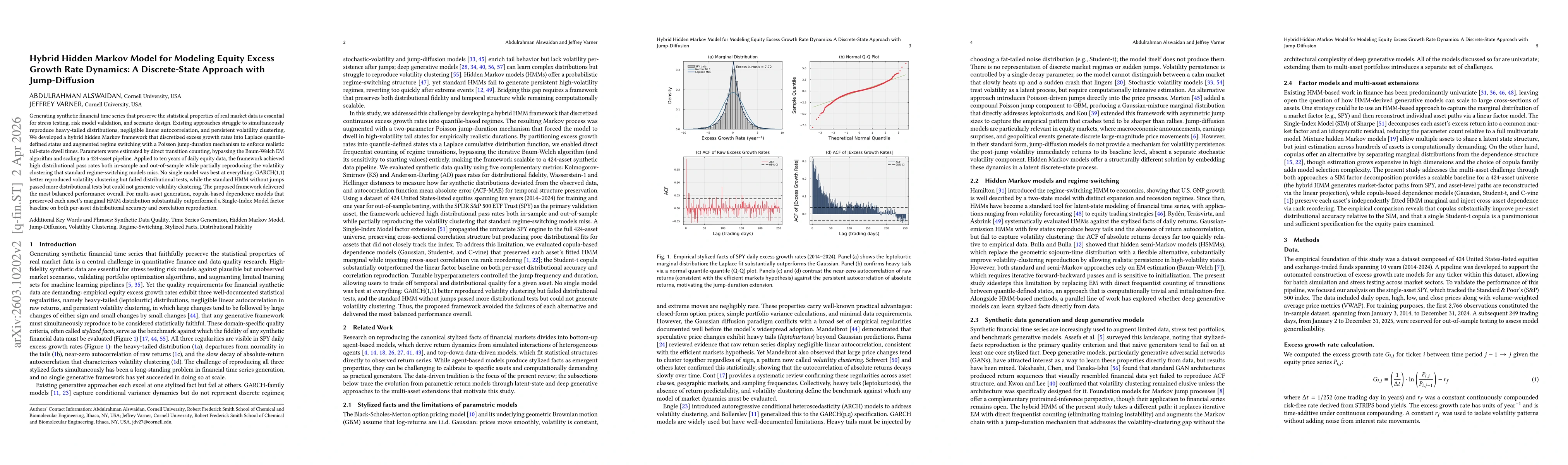 Thumbnail for Hybrid Hidden Markov Model for Modeling Equity Excess Growth Rate Dynamics: A Discrete-State Approach with Jump-Diffusion