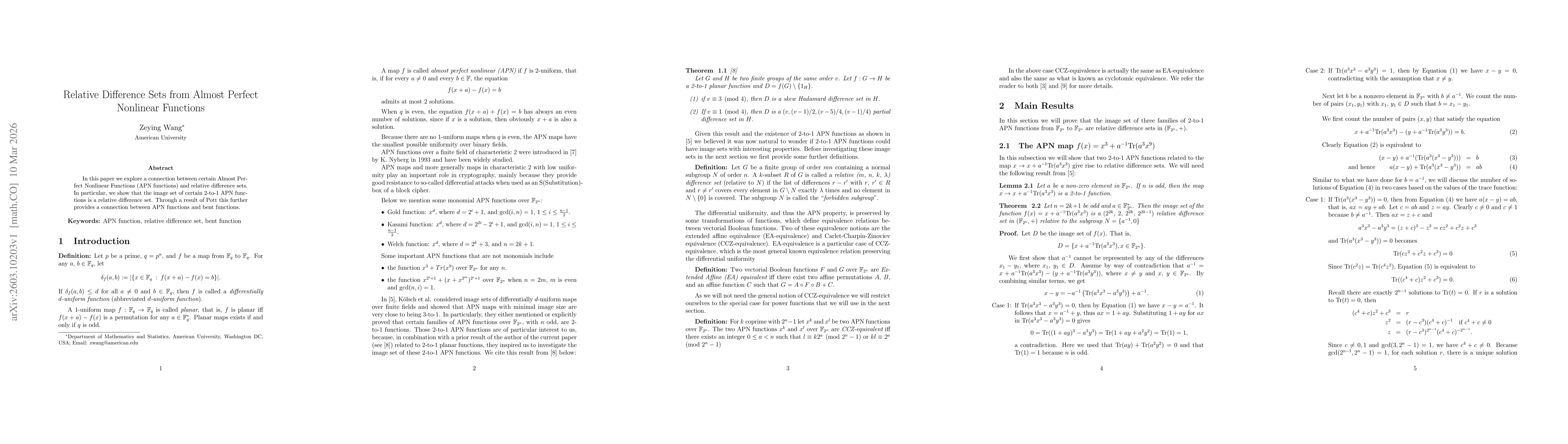 Thumbnail for Relative Difference sets from Almost Perfect Nonlinear Functions