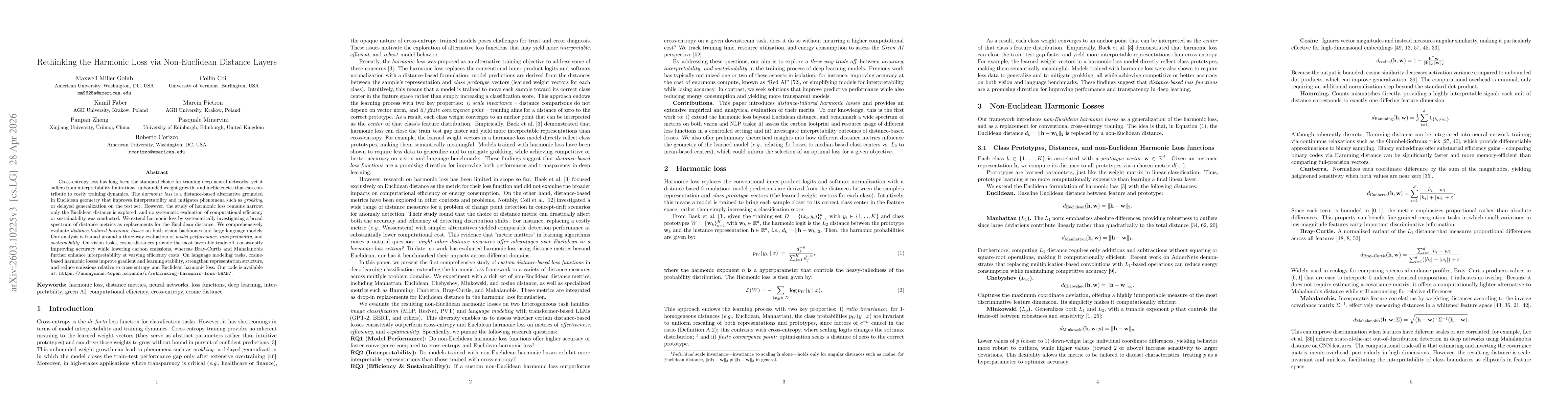 Thumbnail for Rethinking the Harmonic Loss via Non-Euclidean Distance Layers