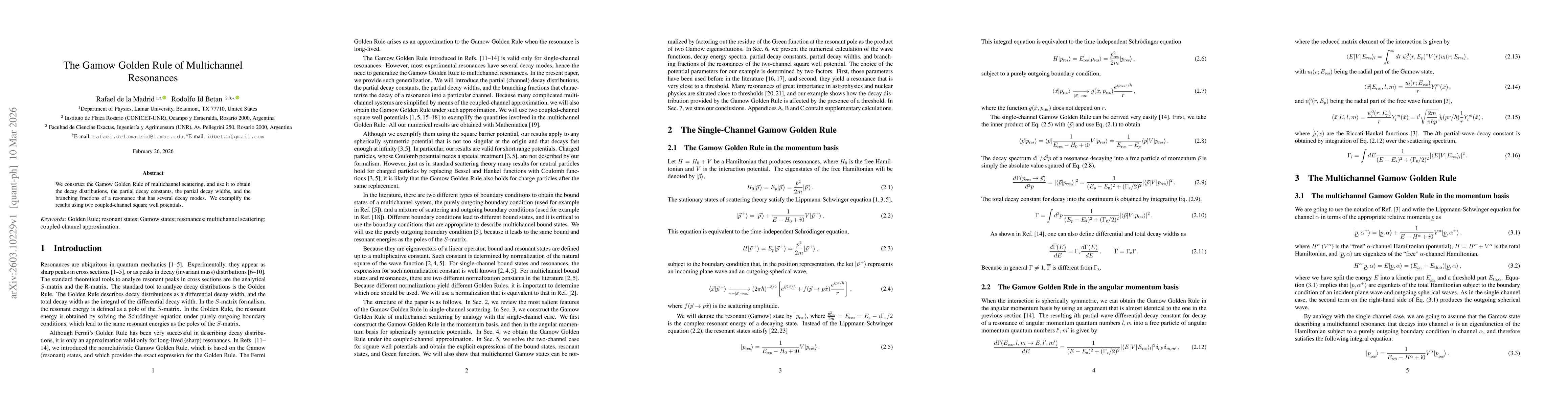 Thumbnail for The Gamow Golden Rule of Multichannel Resonances
