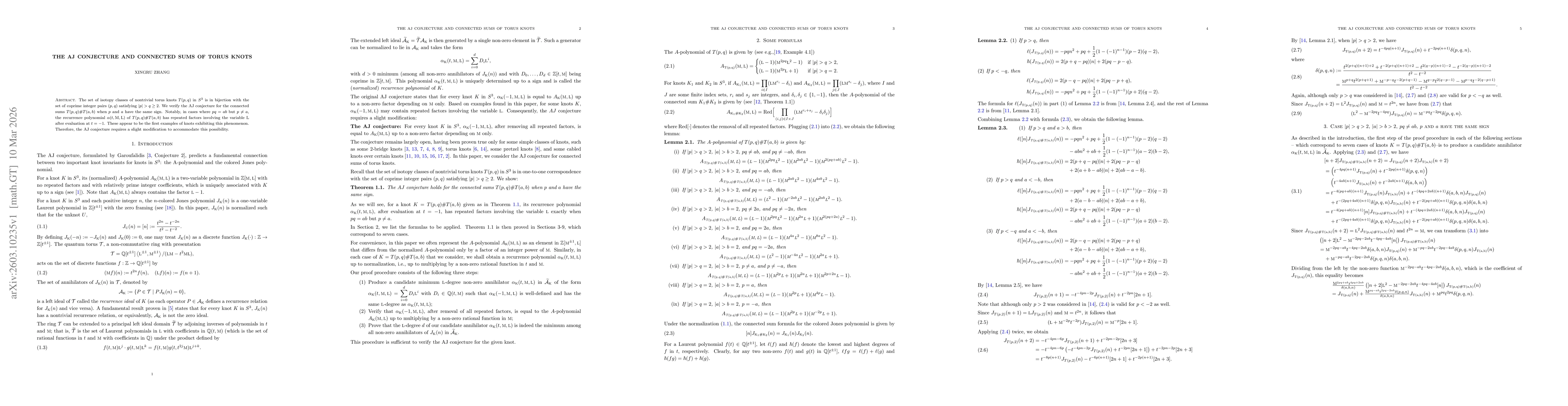 Thumbnail for The AJ conjecture and connected sums of torus knots