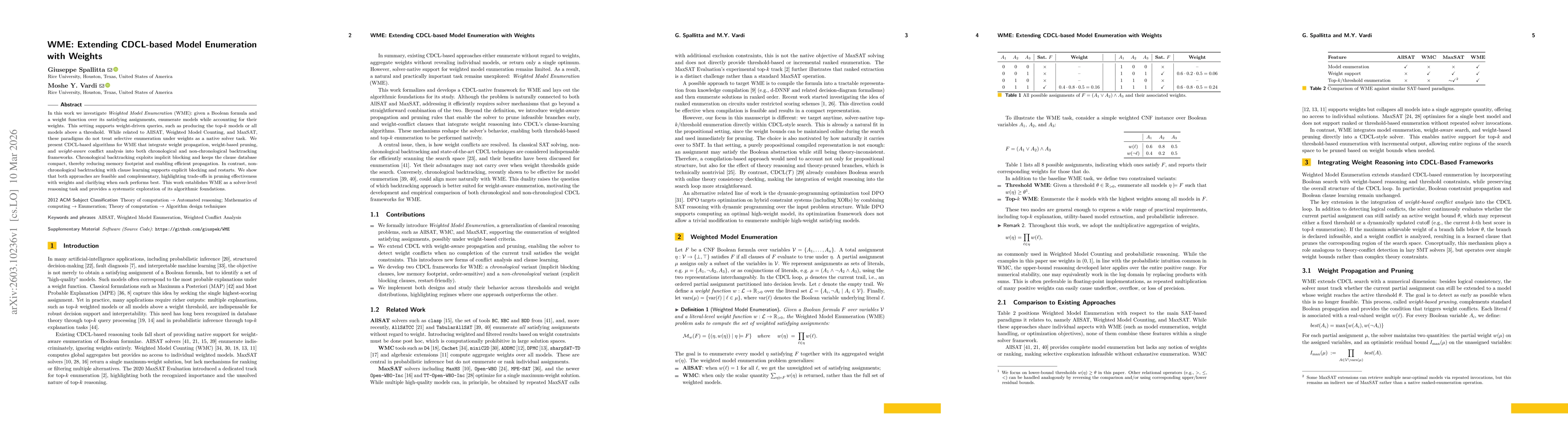Thumbnail for WME: Extending CDCL-based Model Enumeration with Weights